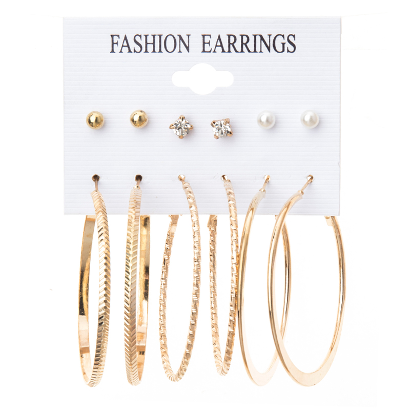 EN Boho Big Circle Hoop Earring Set for Women Gold Color Bohemia Vintage  Pearl Square Earring Heart Zircon Ear Studs Jewelry - AliExpress