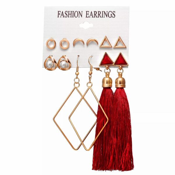 Red Tussle Earring Set