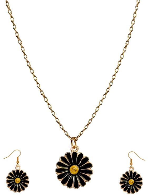 Black Daisy Pendant With Earring