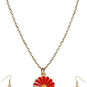 Red Daisy Pendant With Earring