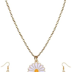 White Daisy Pendant With Earring