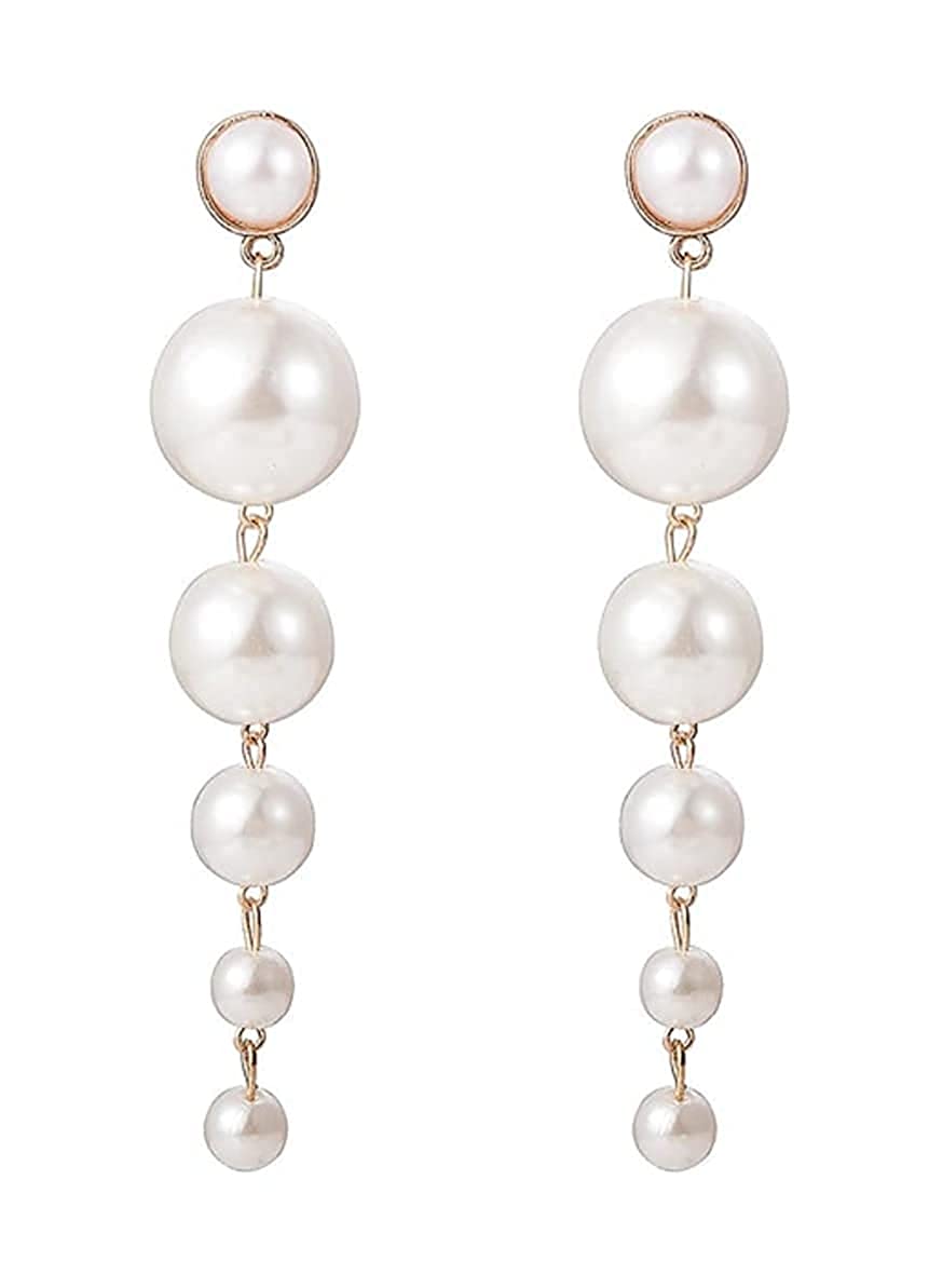 White Alloy Big Pearl Dangle Earrings