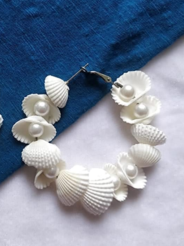 Shell and Pearl Hoop Earrings