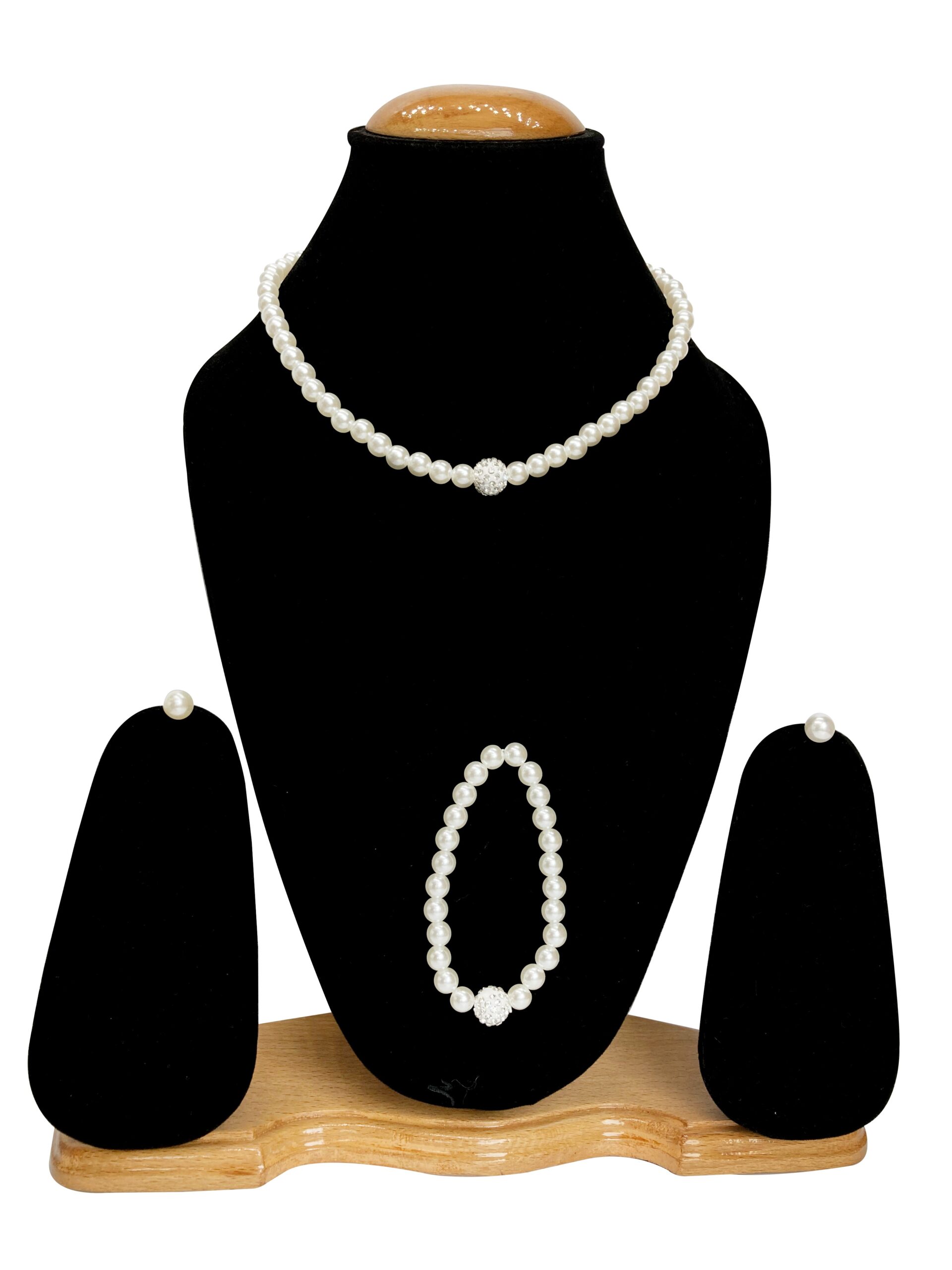 Elegant Tesslon Pearl Bridal Jewelry Set - Rhinestone Water Drop Necklace &  Earrings