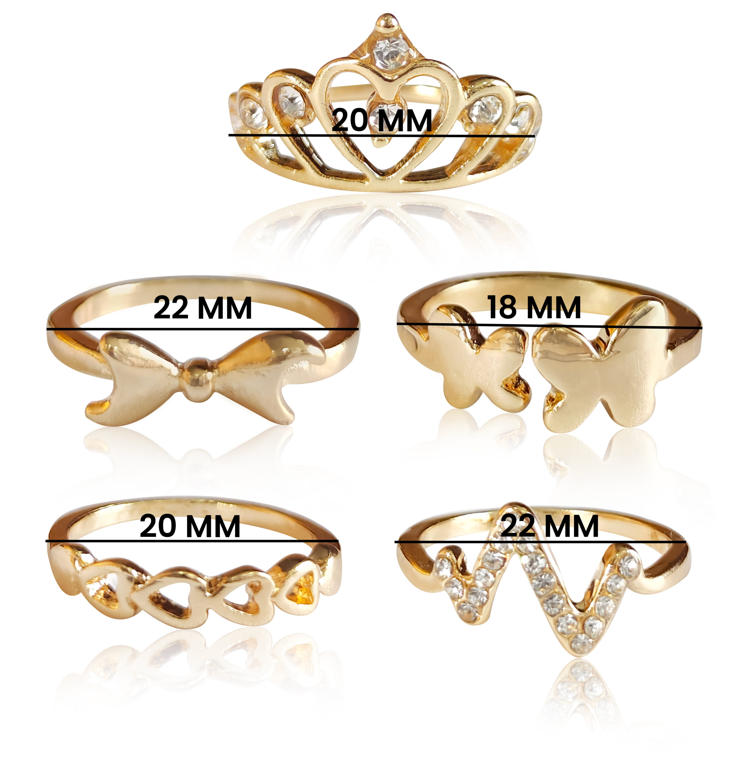 Buy Vembley Combo of 16 Piece Stylish Gold Plated White Crystal Drop Heart  Multi Designs Ring Set For women and Girls at Amazon.in